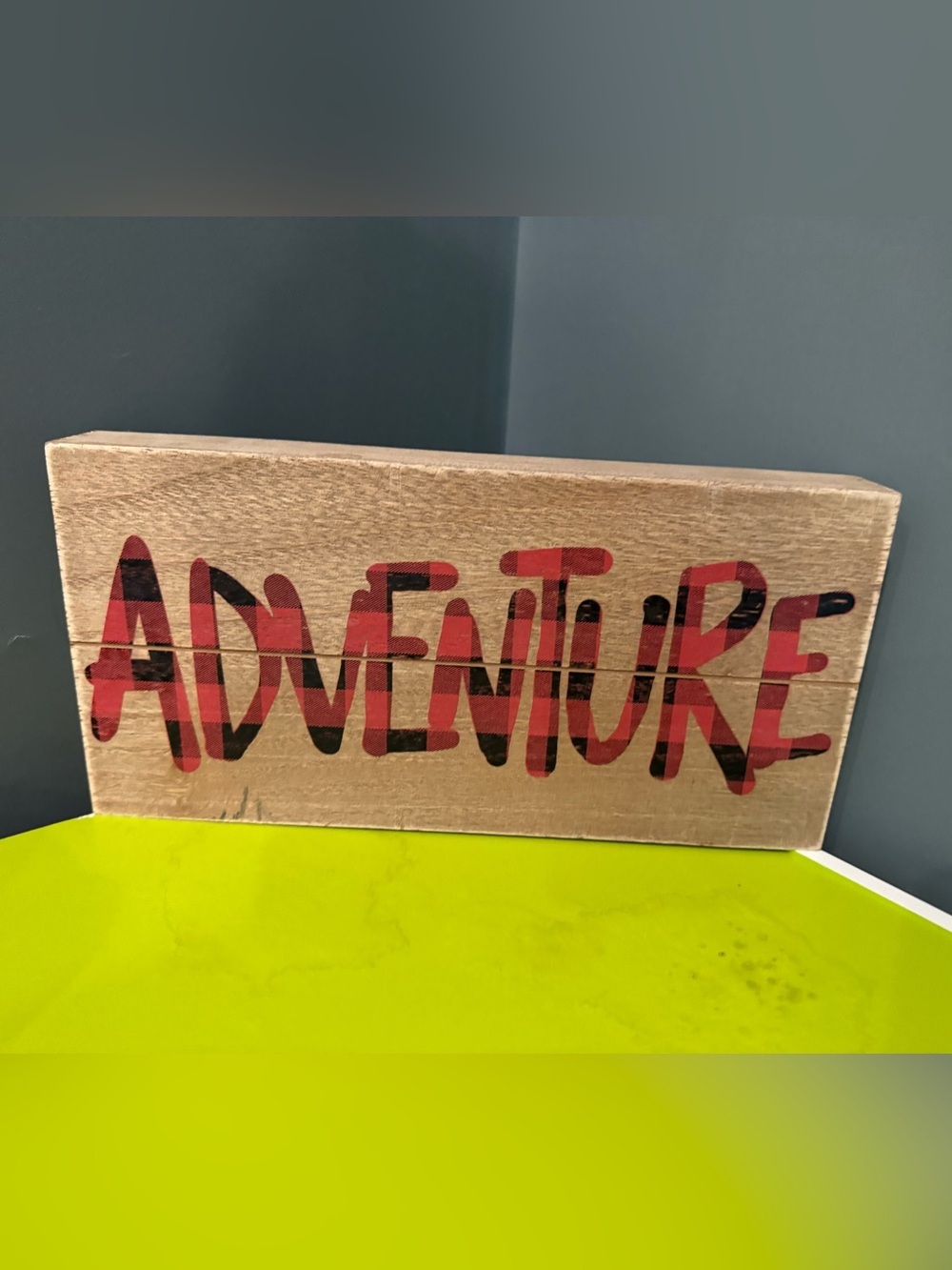 Plaid 'Adventure' Wooden Sign. Nature theme